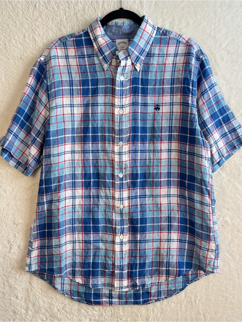 Brooks Brothers The Original Polo Shirt Men’s Large Blue Plaid Linen Western